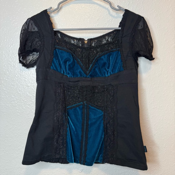 Tripp NYC Black and Blue Velvet Corset Goth Mall Goth Dark Aesthetic Size XL - Picture 1 of 9